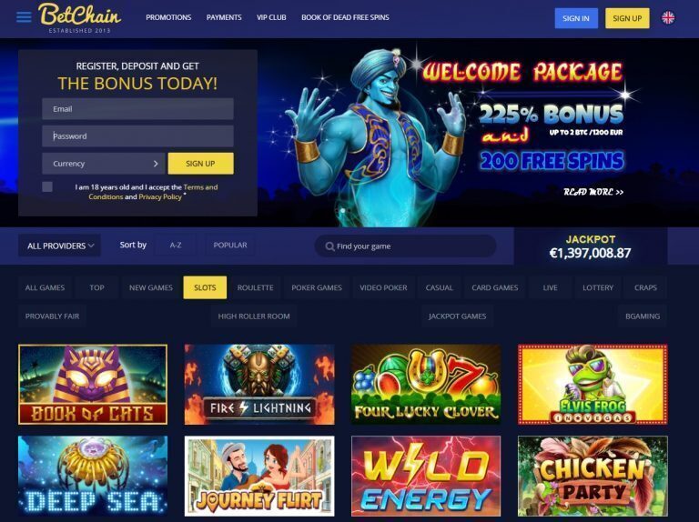 Betchain Casino Main Page