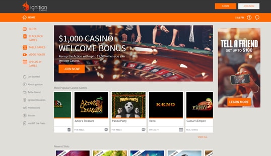 Ignition Casino Homepage