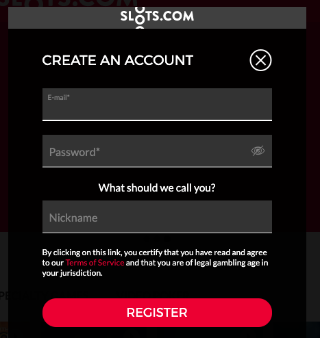 Creating an account at Slots.com