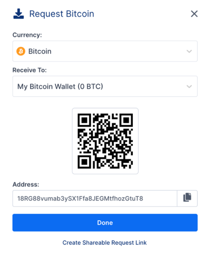 Requesting Bitcoin at Blockchain.com