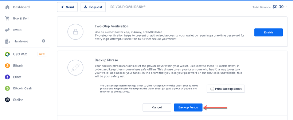 enabling two-step verification at blockchain.com