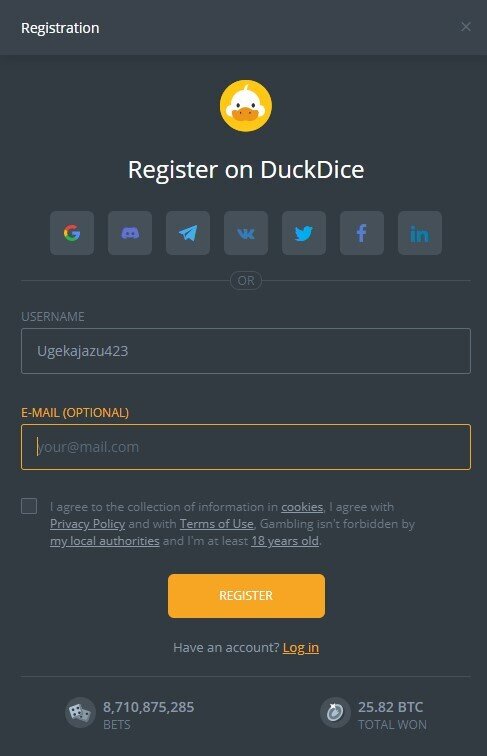 DuckDice Register
